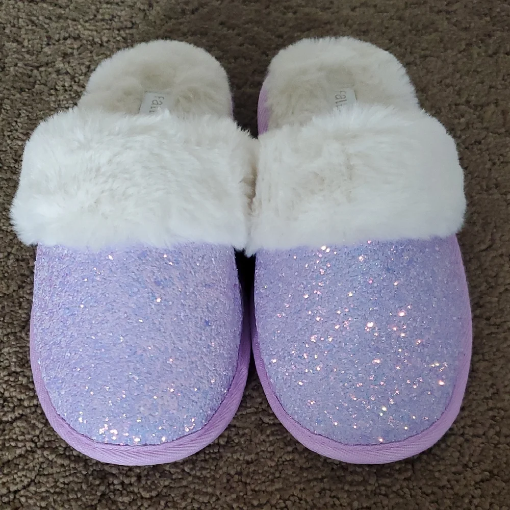 Girls Falls Creek Glitter Lilac Purple Scuff Slippers Fur Lining Size XL 4/5 NWT